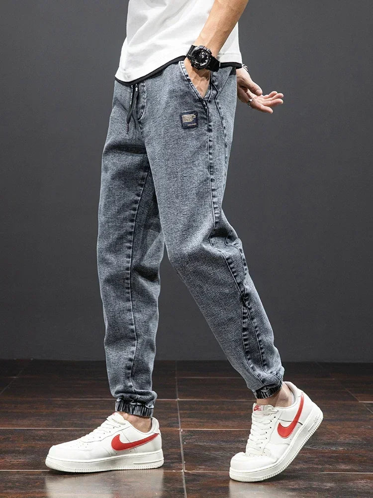 Men's Tapered Harem Denim Jogger Jeans – Casual Baggy Streetwear Trousers Plus Size