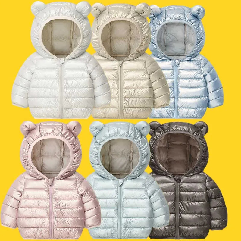 Kids Hooded Solid Cotton Down Jacket – Light Casual Winter Outerwear