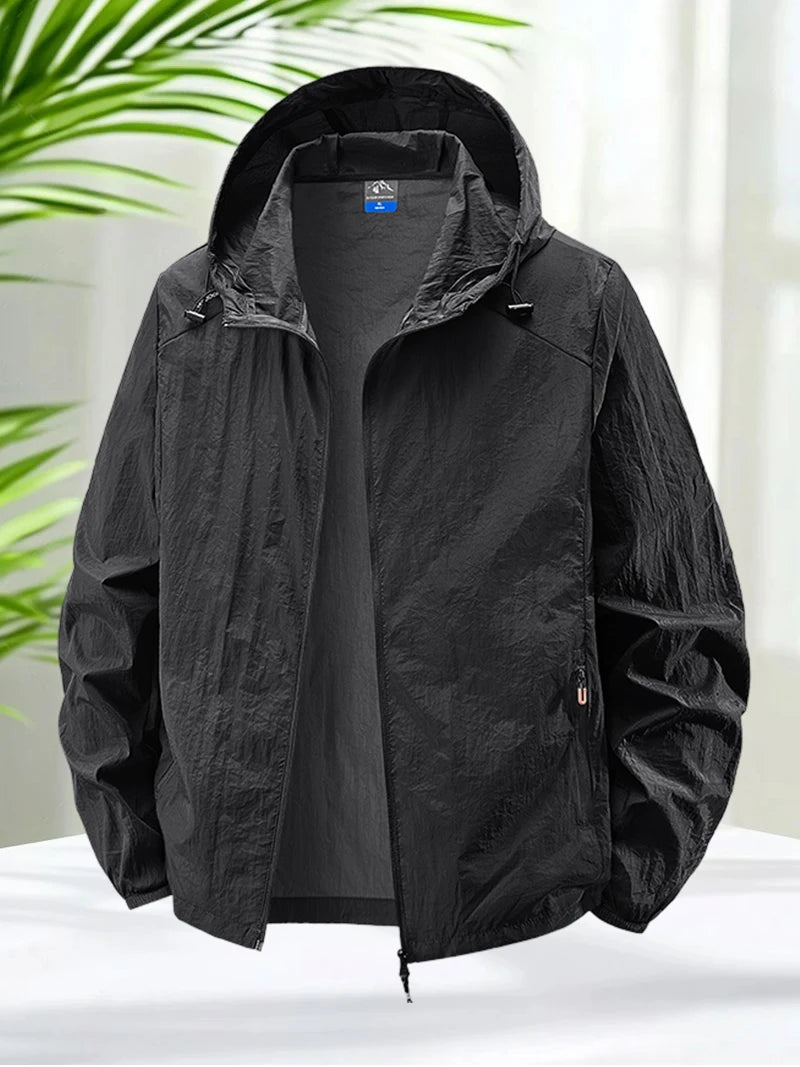 Men's Hooded Sun Protection Lightweight Windbreaker – Quick-Dry UV Coat for Hiking & Travel