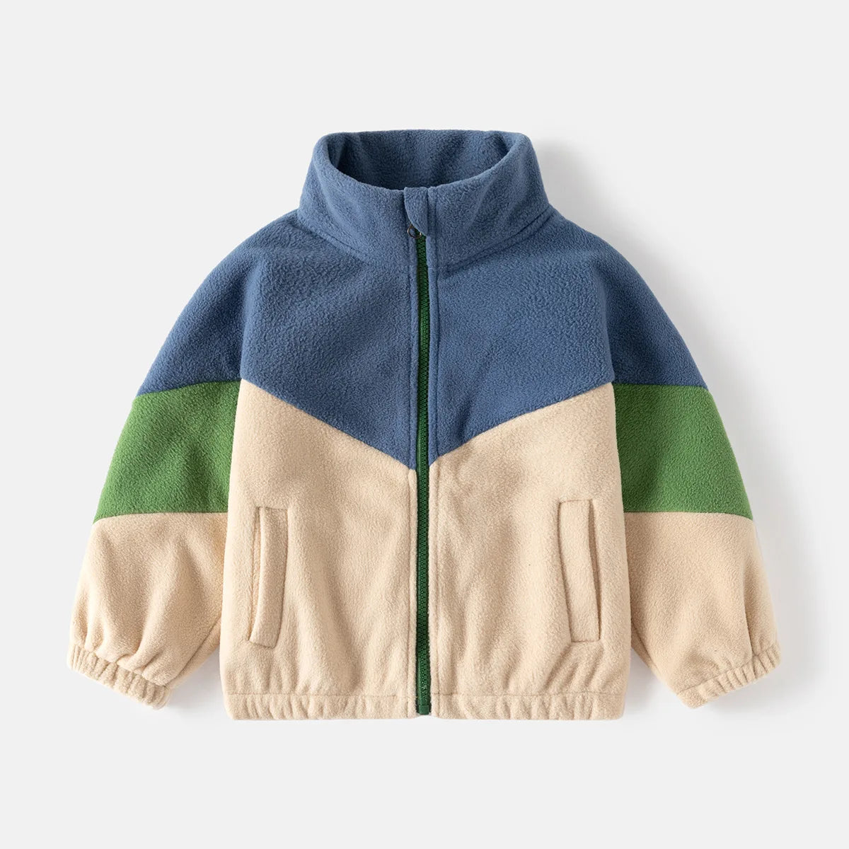 Boys Color Matching Fleece Zipper Jacket – Thickened Warm Outerwear
