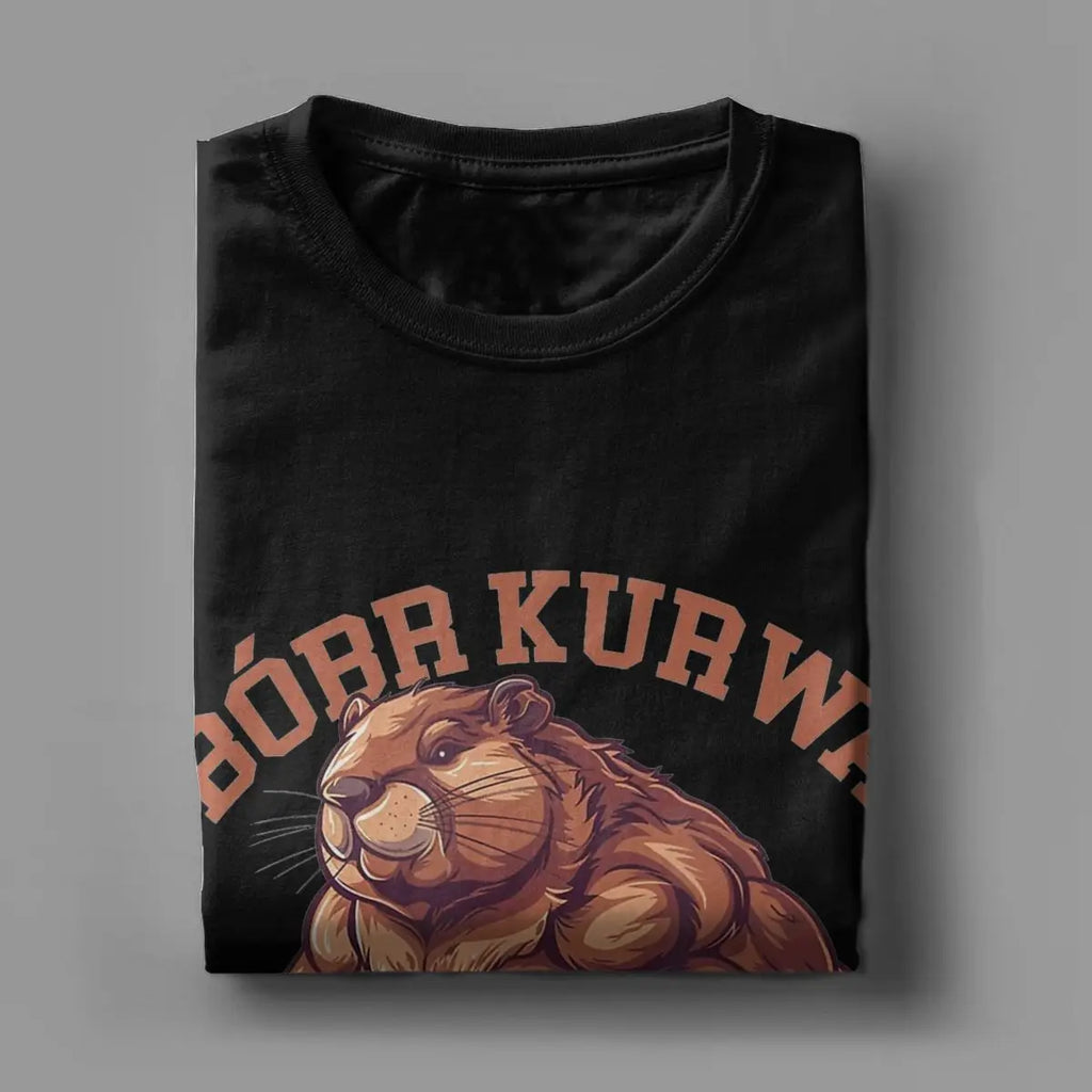 Unique Bobr Kurwa Bober Beaver T-Shirt for Men Round Neck 100% Cotton T Shirts Short Sleeve Tee Shirt Birthday Gift Tops
