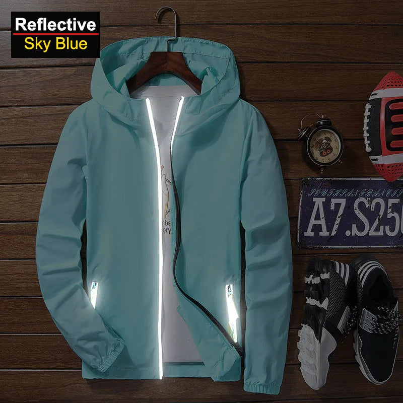 Unisex Reflective Sun Protection Outdoor Windbreaker – Breathable Hiking Jacket Large Size