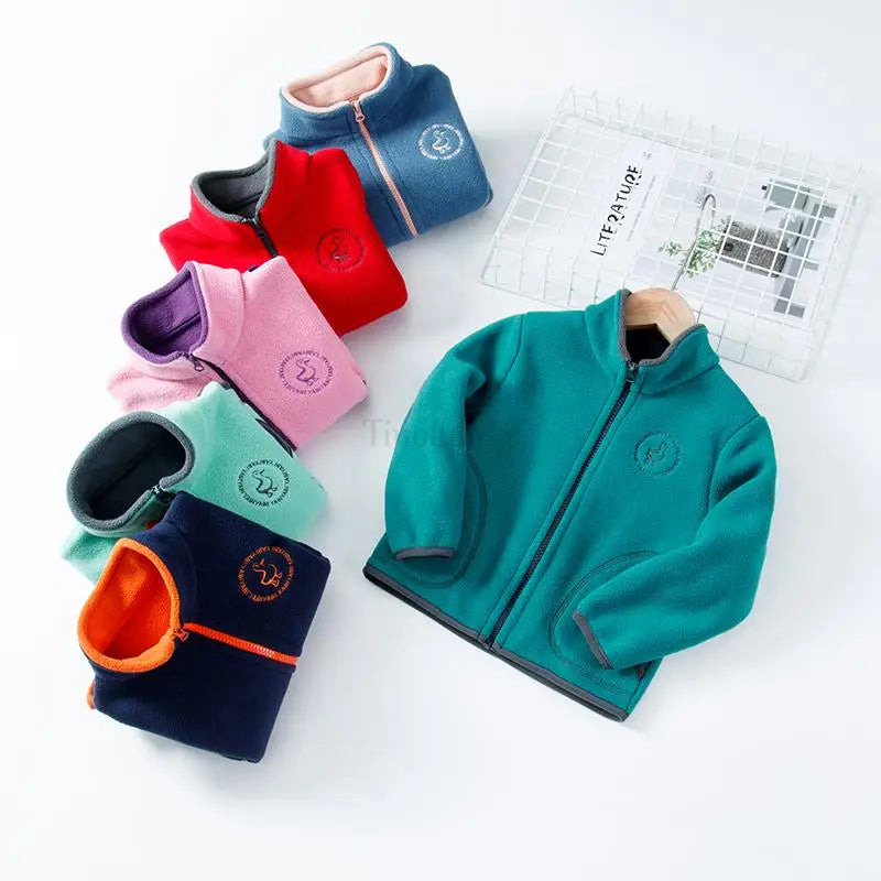 Kids Hooded Double Fleece Zip Jacket – Windproof Warm Coat Ages 2–14