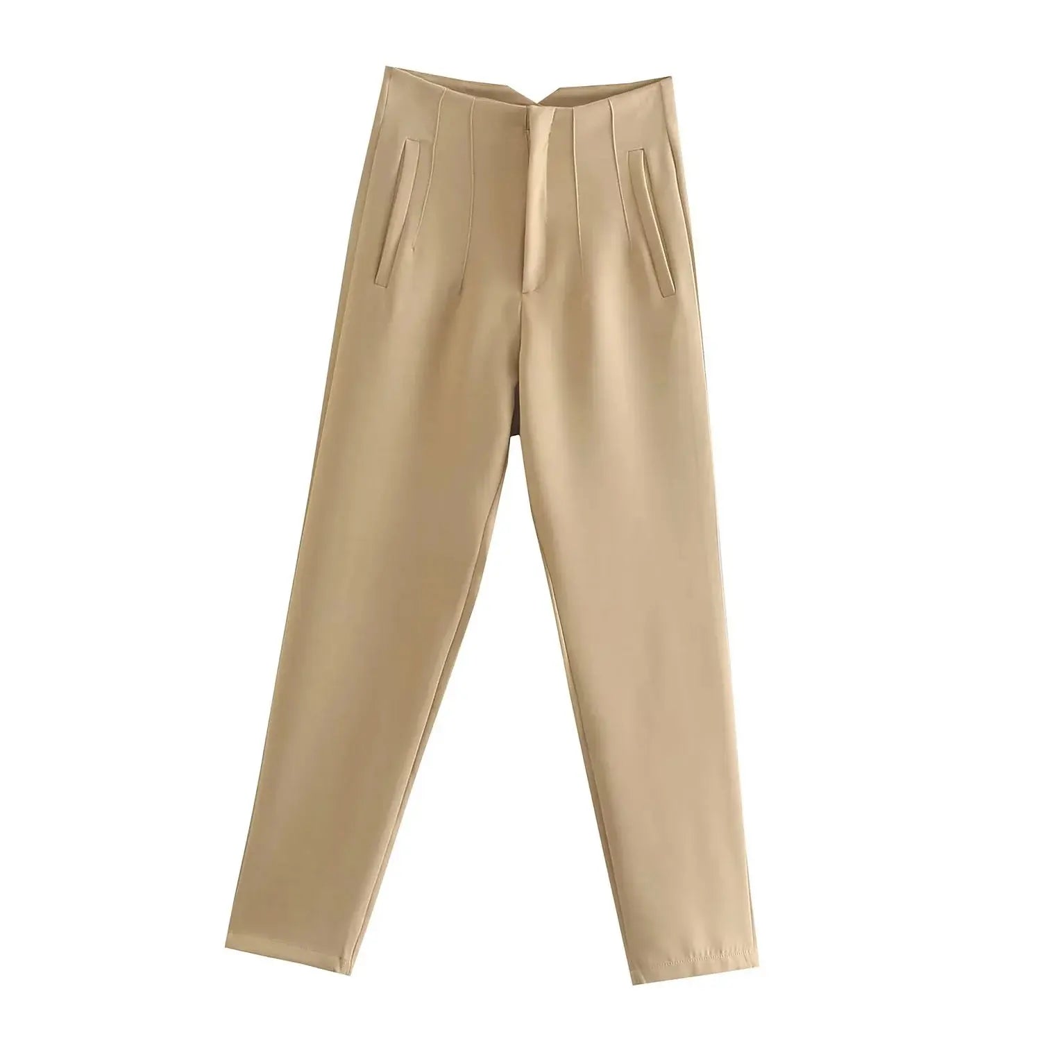 Women's Slim High Waist Pencil Pants – Vintage Solid Color Office Lady Trousers