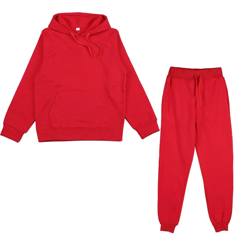 Men's Solid Color Hoodie & Pants 2-Piece Set – Casual Sports Tracksuit