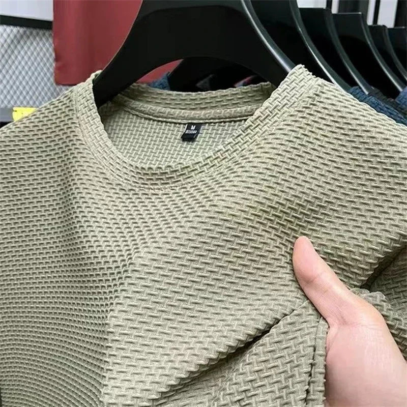 Summer Men's Round Neck Short Sleeved T-shirt M-5XL Oversize Wrinkle Resistant Breathable Top Texture Fabric Versatile Tees