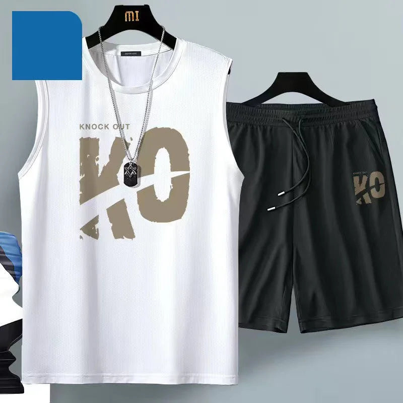 2024 Summer Men Clothing Harajuku Breathable fashion Sportswear Basketball suit casual short-sleeved T-shirt + shorts 2-piece