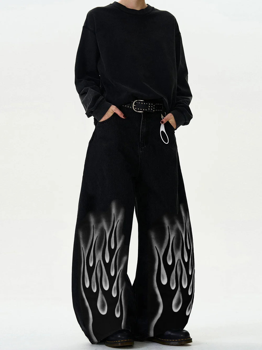 Men's American Baggy Wide Leg Curved Denim Jeans – Loose Solid Color Trendy Trousers