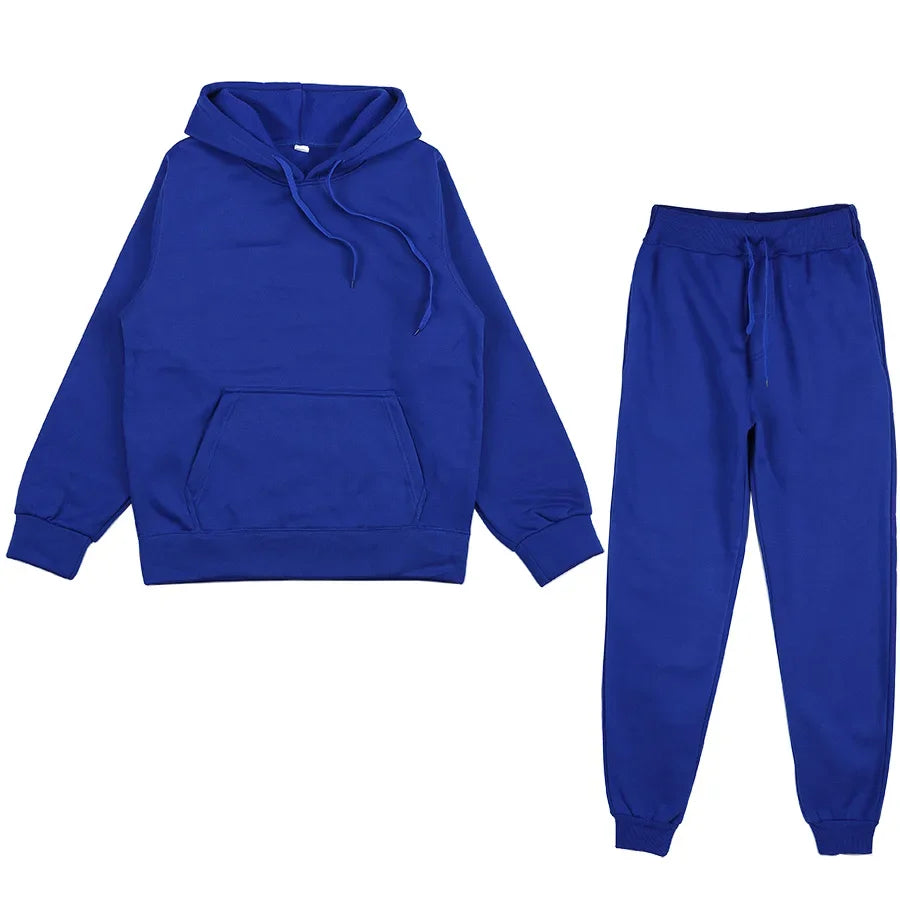 Men's Solid Color Hoodie & Pants 2-Piece Set – Casual Sports Tracksuit