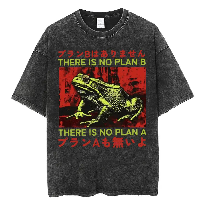 Men's Japanese Frog Retro Washed Oversized T-Shirt – Funny Graphic Streetwear Tee