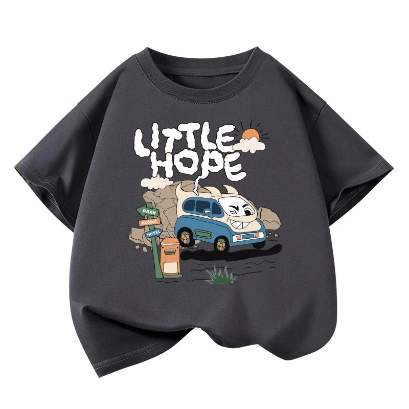 Boys Car Cartoon Short Sleeve T-Shirt – Loose Casual Cotton Kids Tee