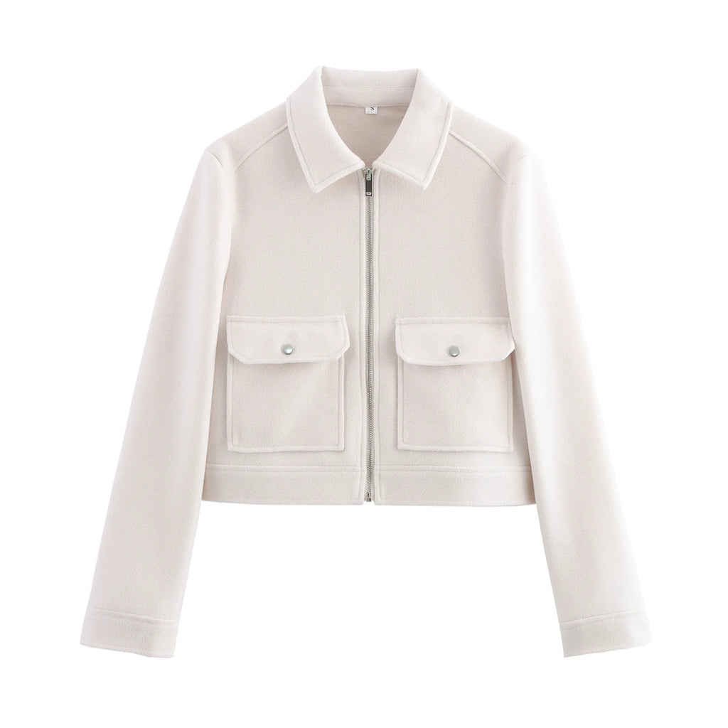 Women's Zipper Pocket Short Jacket Coat – Elegant Street Outerwear