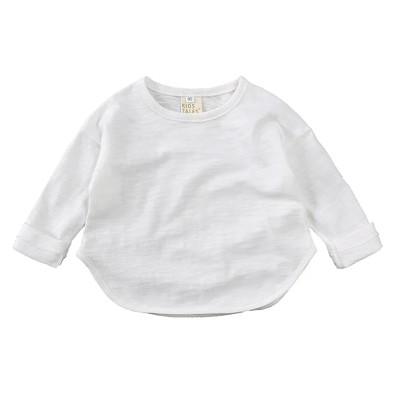 Kids Solid O-Neck Long Sleeve T-Shirt – Soft Cotton Casual Base Top