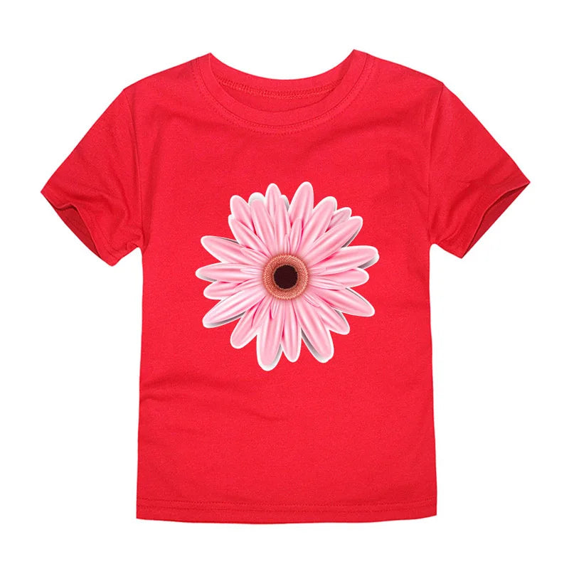 Girls Flower Print Cotton T-Shirt – Pink Casual Tee Ages 2–14