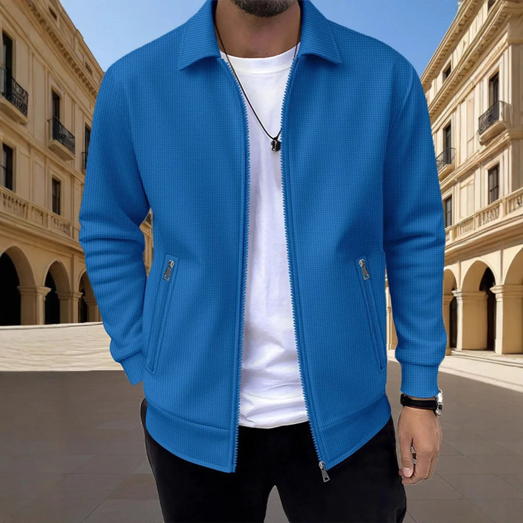 Men's Slim Waffle Texture Zipper Cardigan – Casual Spring Autumn Fashion Top