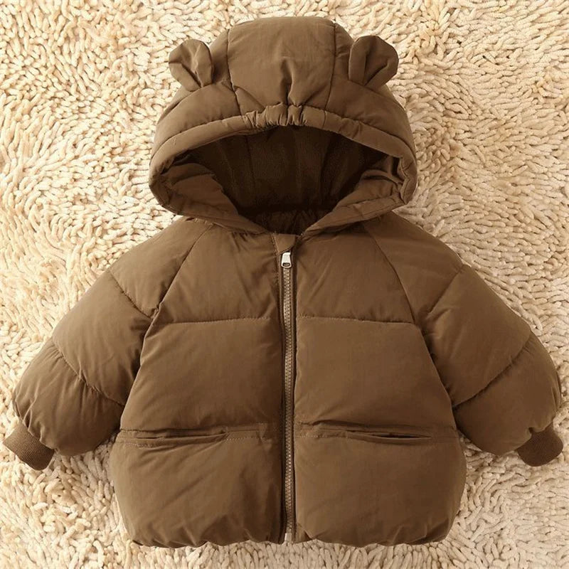 Kids Solid Color Hooded Down Coat – Warm Winter Jacket for Boys & Girls