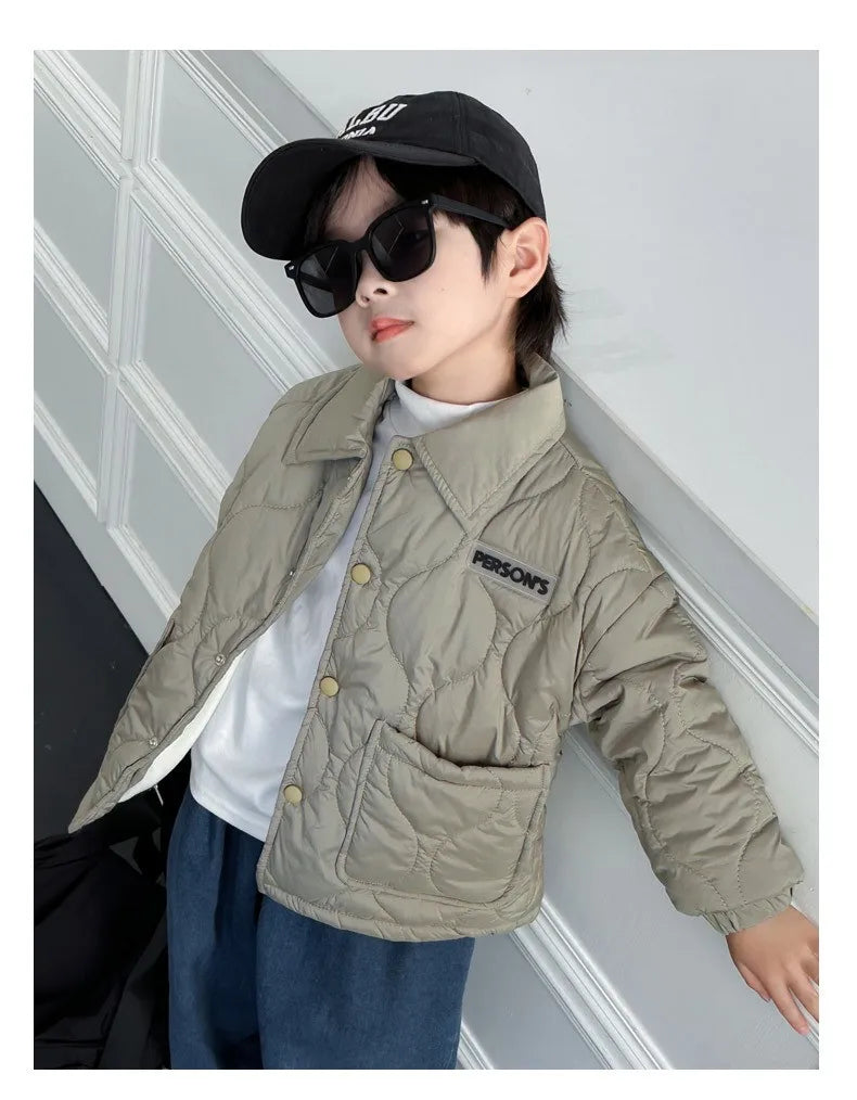 Boys Solid Thick Plus Velvet Warm Jacket – Cotton Coat Ages 3–10