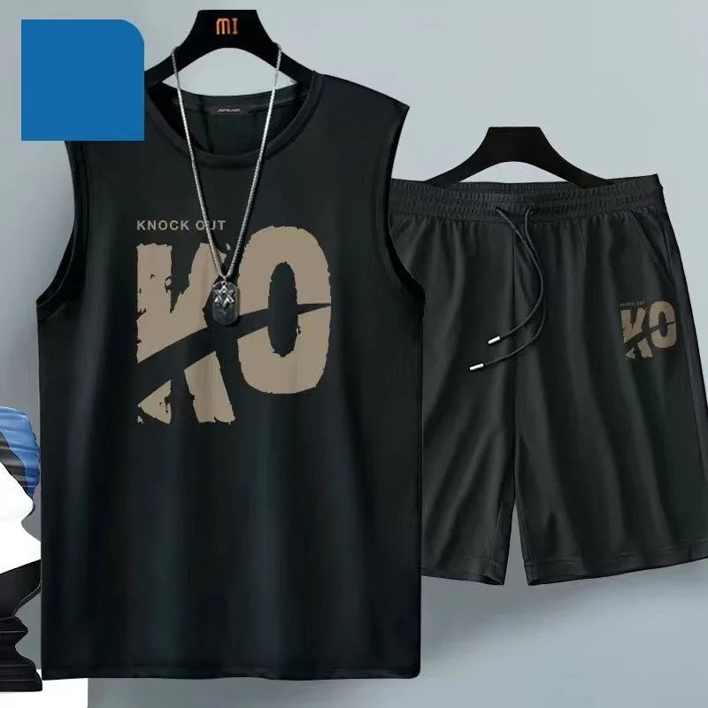 2024 Summer Men Clothing Harajuku Breathable fashion Sportswear Basketball suit casual short-sleeved T-shirt + shorts 2-piece