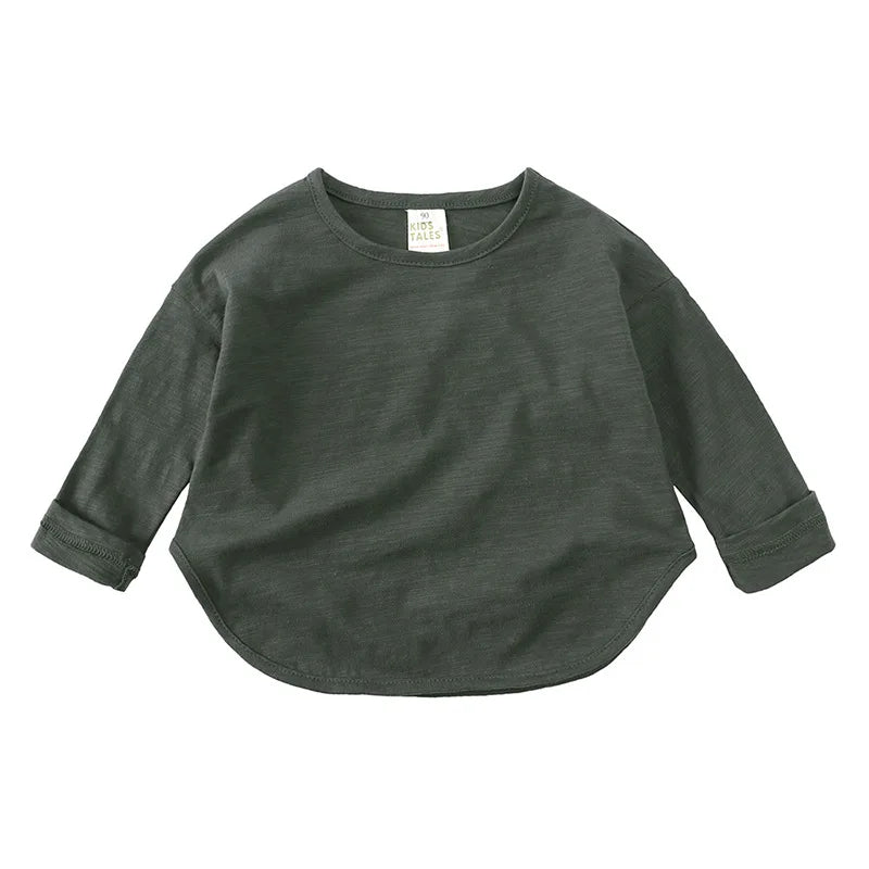 Kids Solid O-Neck Long Sleeve T-Shirt – Soft Cotton Casual Base Top