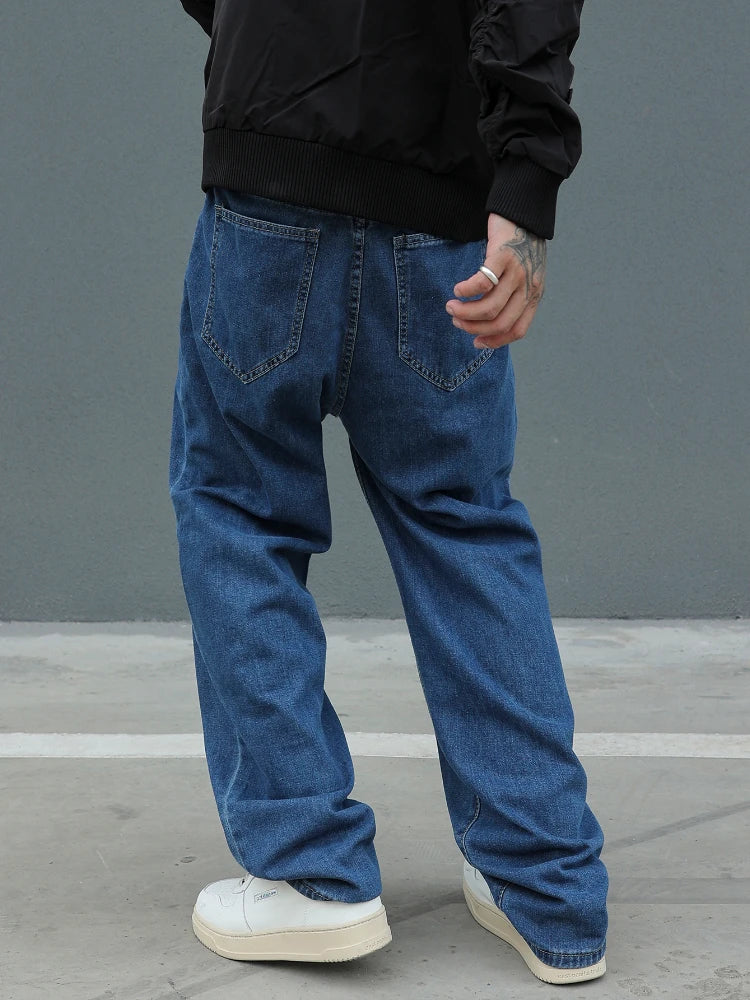Men's Cotton Baggy Y2K Jeans – Elastic Waist Wide Leg Loose Denim Trousers