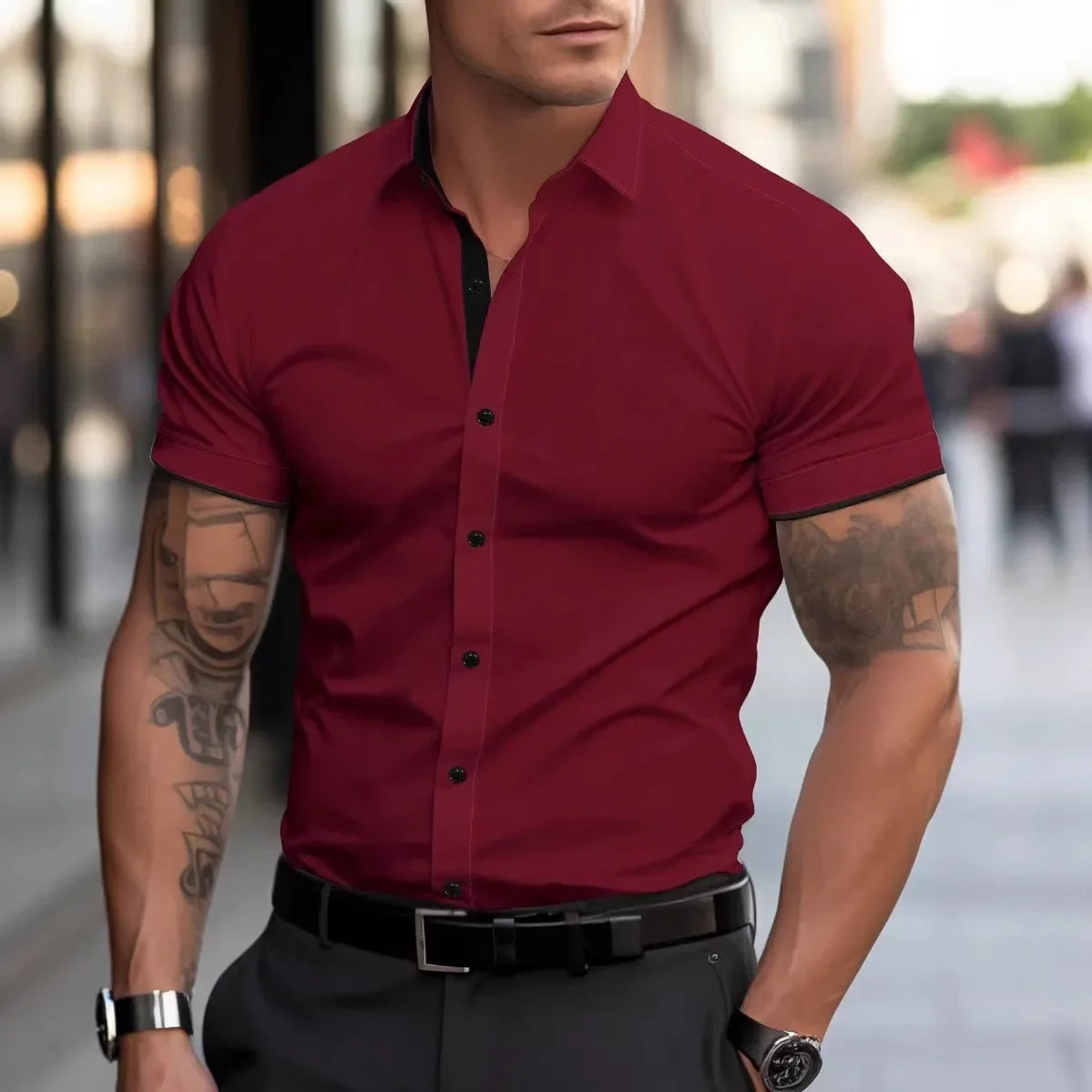 Spring Summer New Men Clothes Short Sleeve 3D Digital Print Button Shirt Men Casual Spell Color Shirt Tops