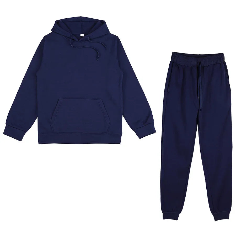 Men's Solid Color Hoodie & Pants 2-Piece Set – Casual Sports Tracksuit