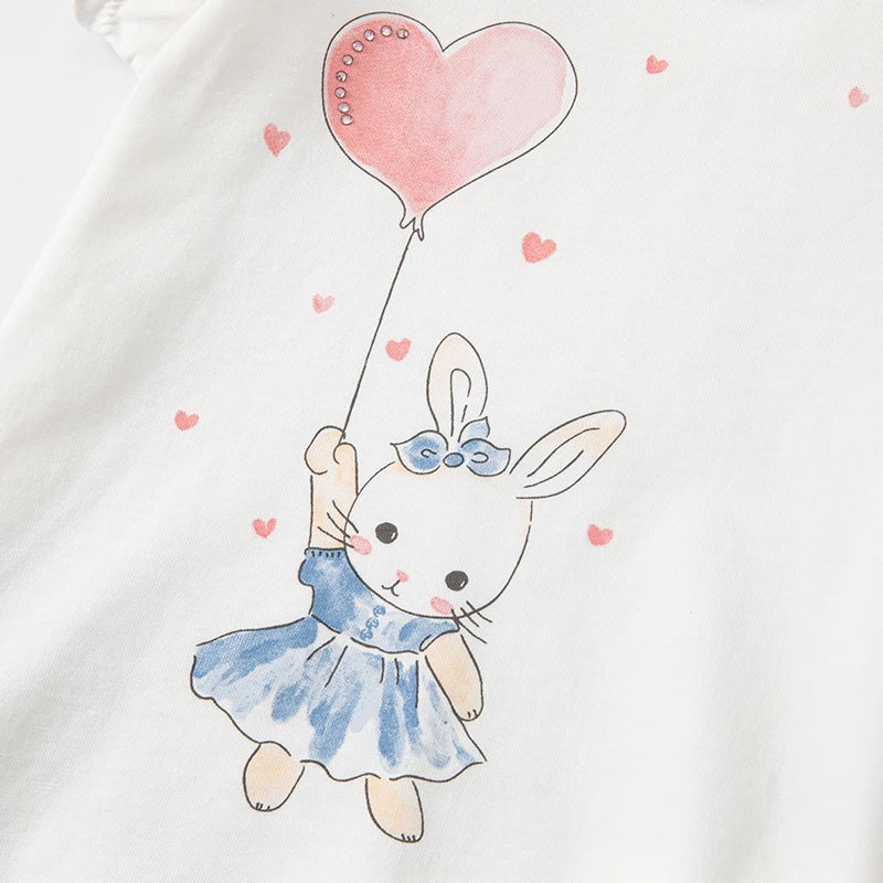 Baby Girl Cartoon Puff Sleeve T-Shirt – Soft White Kids Tee