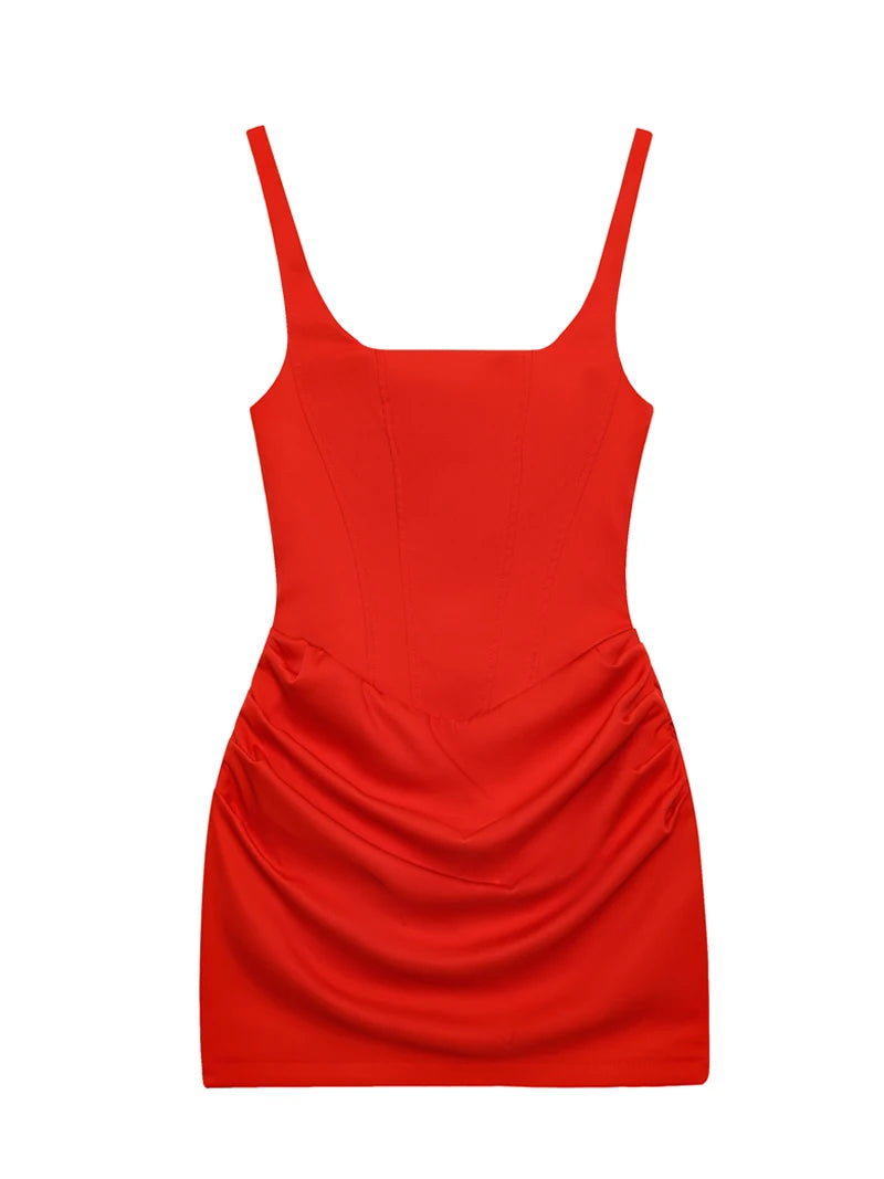 Women's Ruched Spaghetti Strap Bodycon Bandage Mini Dress – French Style Party Gown