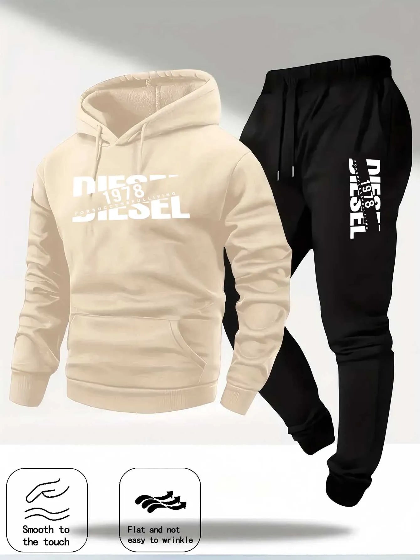 Men's Print Tracksuit Hoodie & Sweatpants Set – Unisex Fitness Jogging 2-Piece