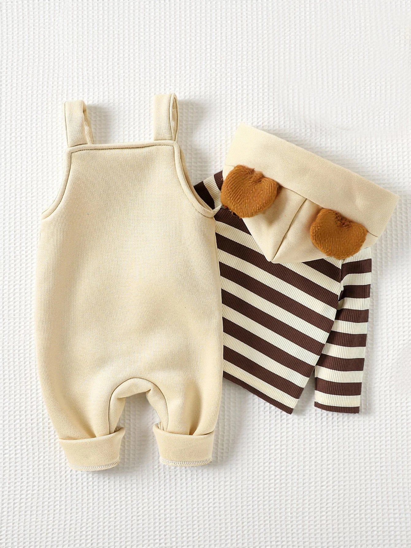 Baby Boy's Clothing Sets Fashionable Long Sleeve Striped Hooded Sweatshirt Embroidered Bear Overalls 2Pcs Outfits Cute Clothes
