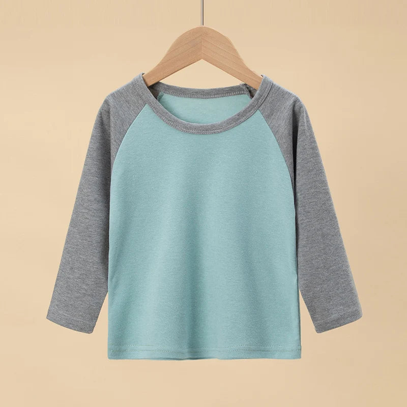 Kids Color Matching Long Sleeve T-Shirt – Casual Versatile Cotton Top (1–4 Pack)