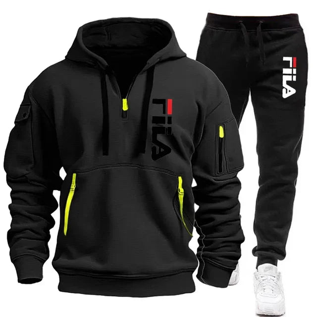 Men's Hooded Pullover & Sports Pants Outdoor Set – Multi-Pocket 2-Piece Tracksuit