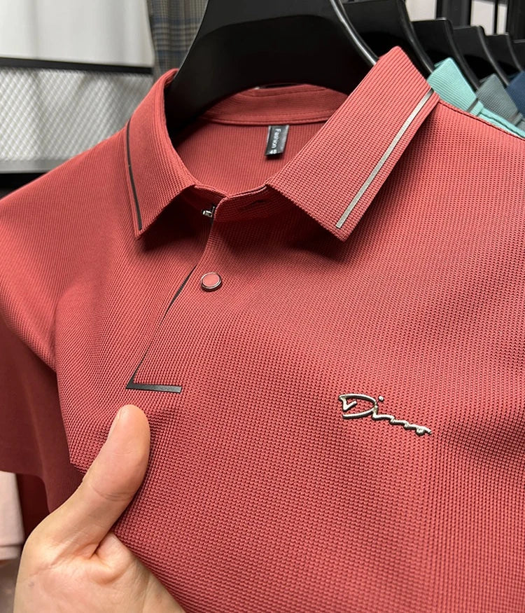 Men's Luxury Diamond Print Polo Shirt – Korean Lapel Short Sleeve T-Shirt