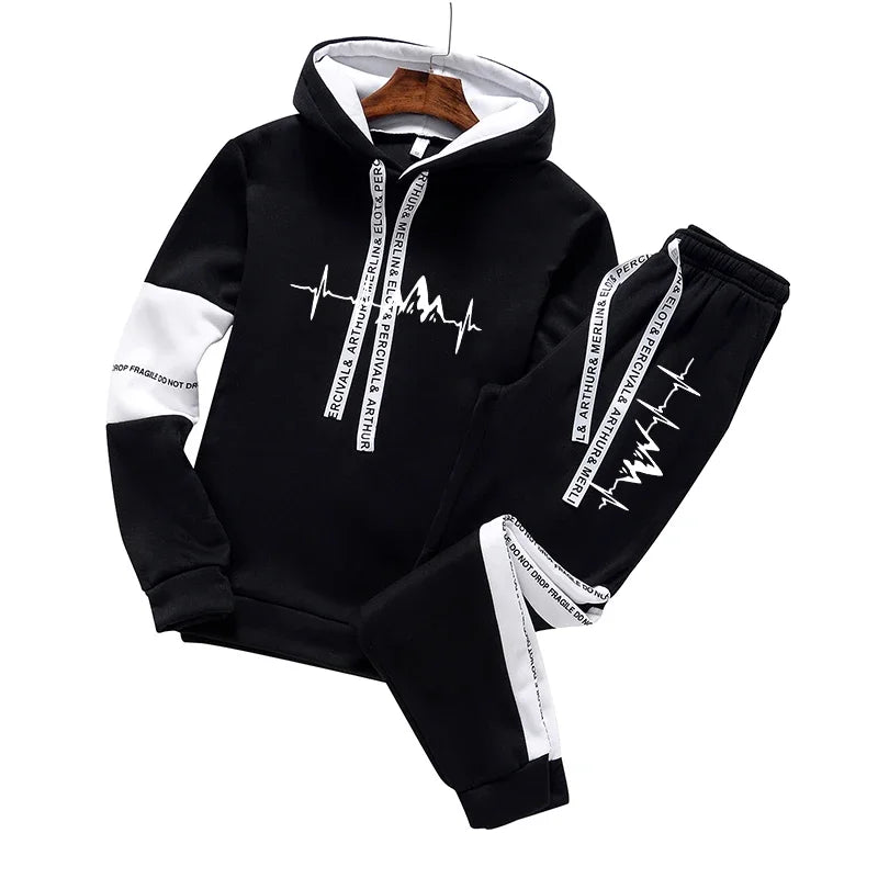 Men's Classic Hooded Sweatshirt & Pants Tracksuit – Versatile Print 2-Piece Set