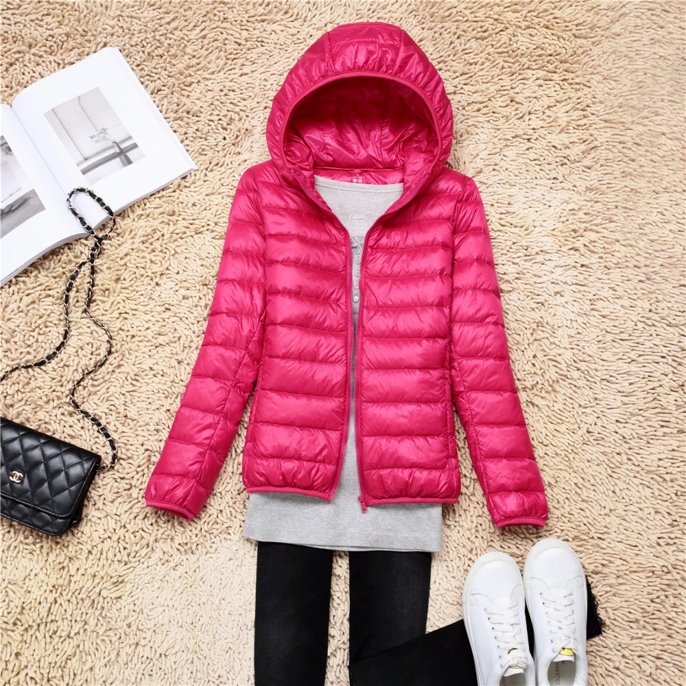 Women Puffer Jacket 15 Colors Plus Size 5XL 6XL 7XL 2025 New Spring Autumn Female Ultra Lightweight Packable Hooded Down Coats