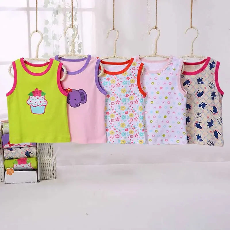 Baby Girls Cartoon Sleeveless Vest T-Shirt – Soft Cotton Summer Top (5-Pack)