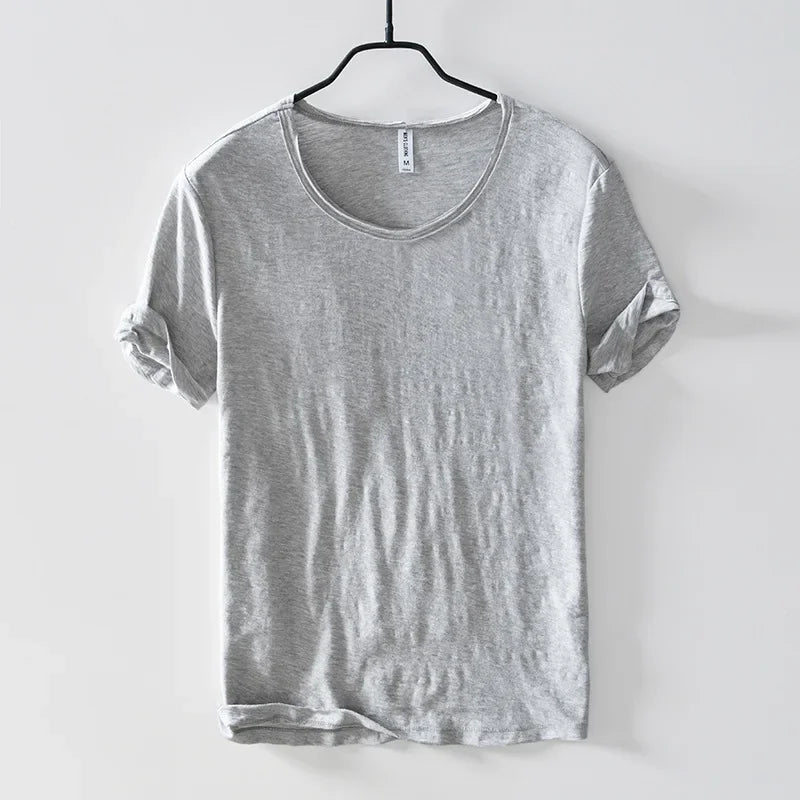 Men's Retro Raw Edge Slim Fit T-Shirt – 100% Cotton Lightweight Casual Top