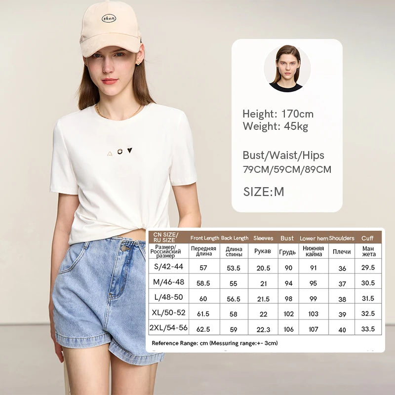 Women's Geometric O-Neck Antibacterial Cotton T-Shirt – Short Sleeve Casual Elastic Tee