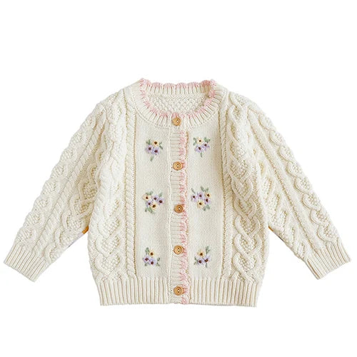 Kids Cartoon Print Knit Cardigan Coat – Casual Long Sleeve Sweater Jacket