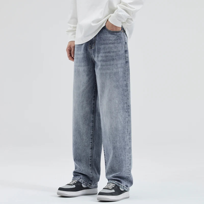 Men's Y2K Vintage Baggy Wide Leg Jeans – Korean Oversize Straight Denim Trousers