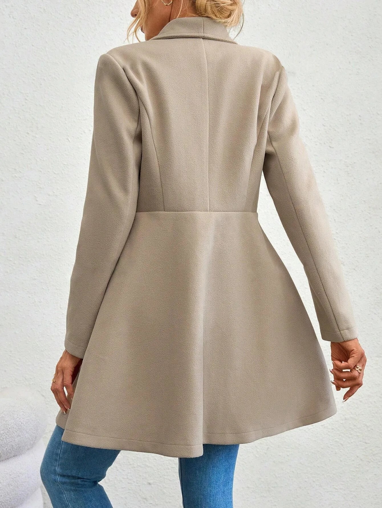 Women's Lapel Button Slim-Fit Wool Coat – Elegant Autumn Winter Outerwear