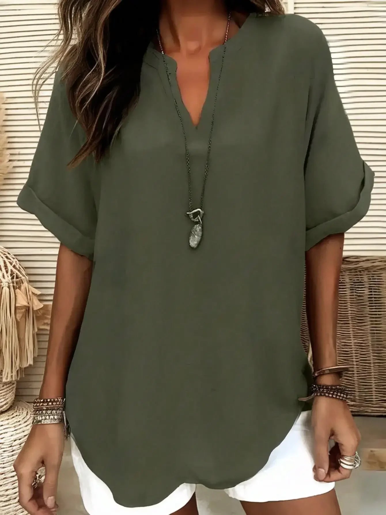 Plus Size 1XL-5XL New Women's Fashion Solid Color Notched Top Ladies Casual Short Sleeve Comfort V-Neck Blouse Shirt Tops