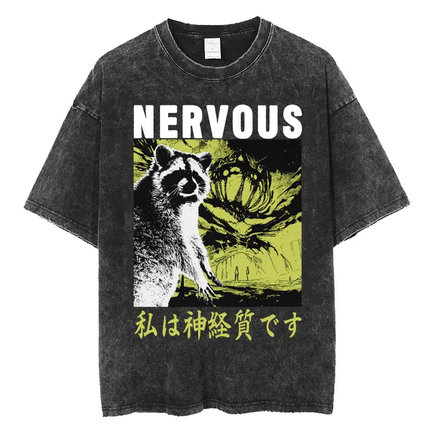 Men's Japanese Frog Retro Washed Oversized T-Shirt – Funny Graphic Streetwear Tee