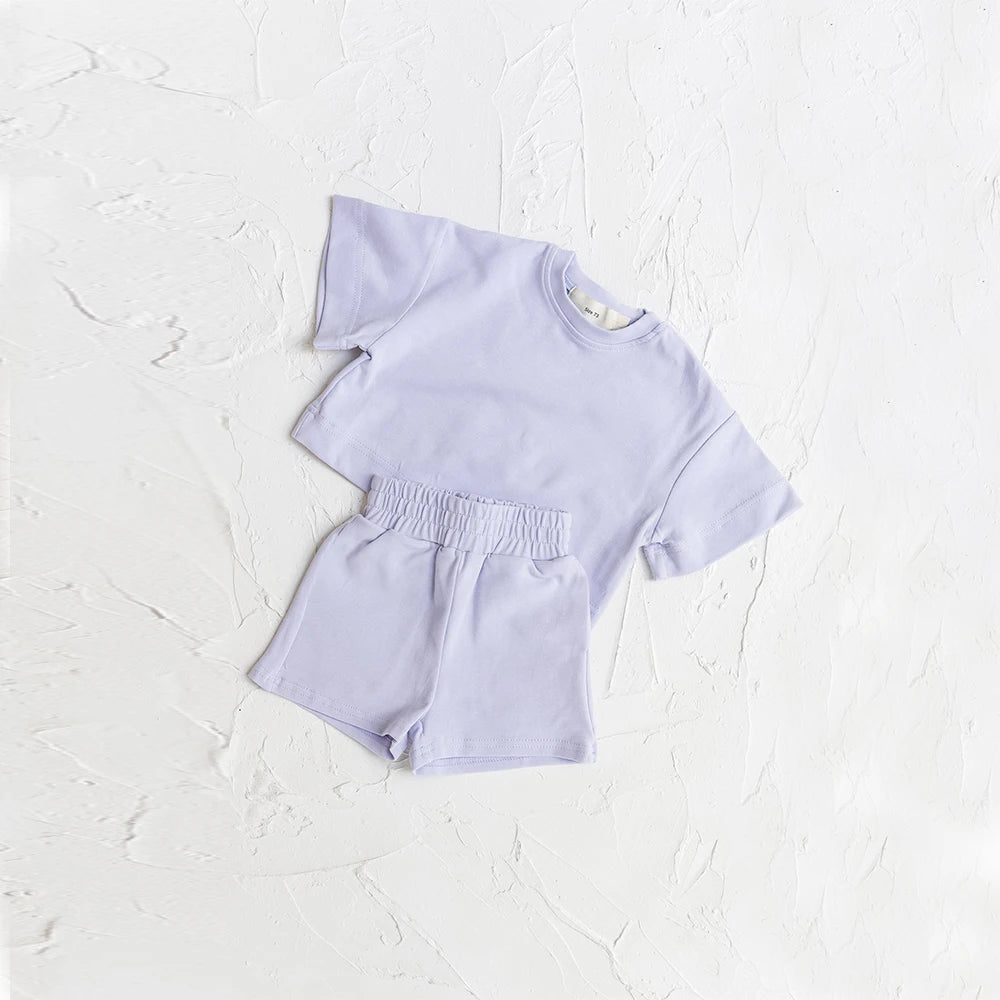Kids Solid Color T-Shirt & Shorts Summer Set – Soft Casual 2-Piece Outfit