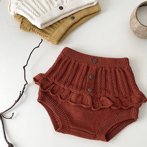 2024 New Autumn 0-4Yrs Baby Girls Knitted Shorts Toddler Baby Girls Solid Color Hollow Out Knitting Shorts Children Shorts