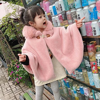 Baby Girl Faux Fur Hooded Princess Cape – Warm Winter Cloak Ages 1–7