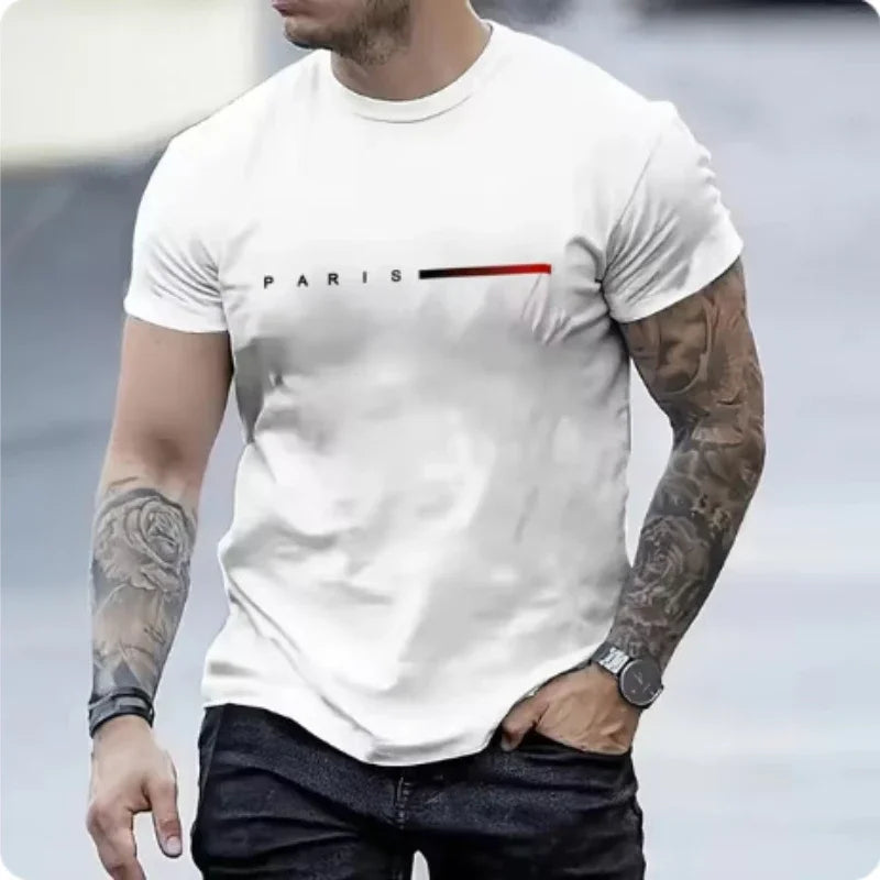 PARIS Men s casual suit spring and summer new style letter print American trend sports fashion short sleeved pants two-piece set