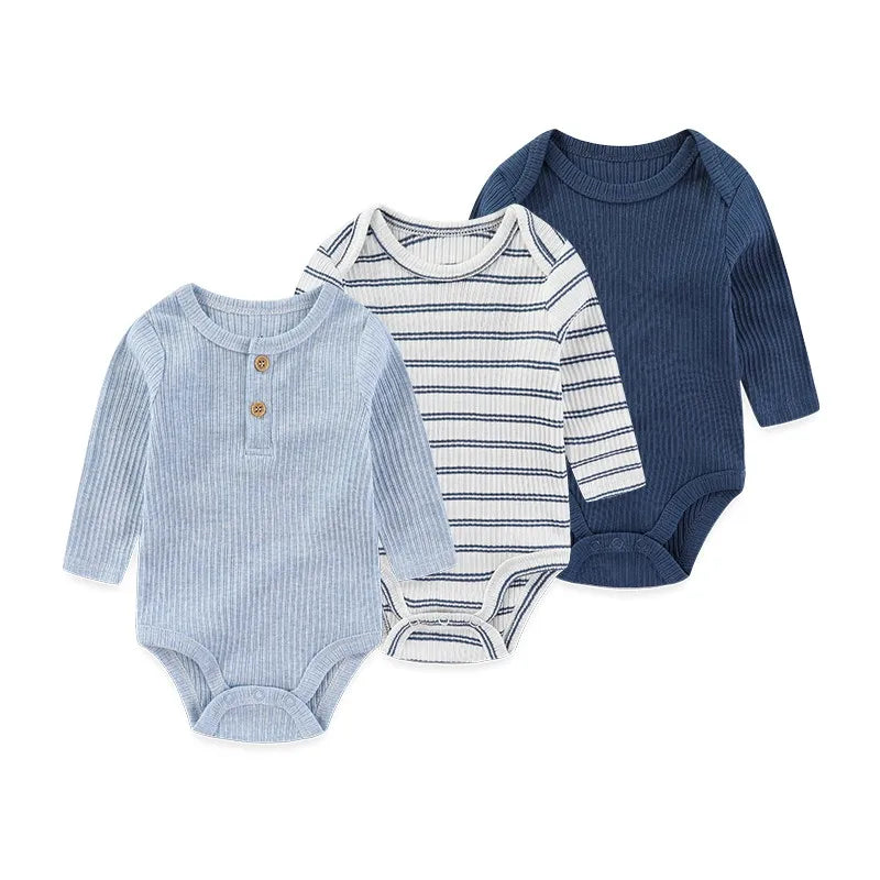 Newborn Cartoon Long Sleeve Bodysuit – 100% Cotton Baby Onesie 3-Pack