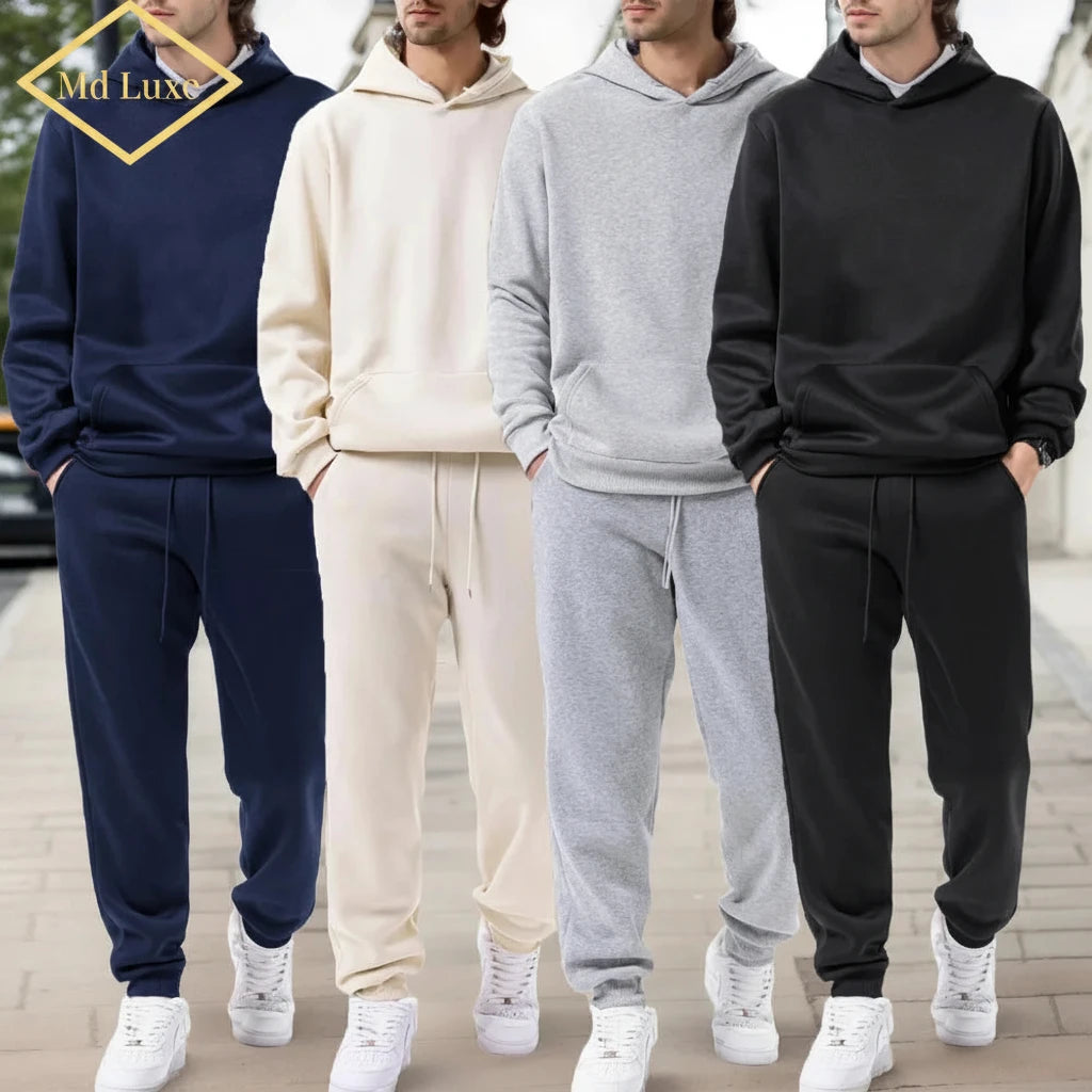 Men's Solid Hoodie & Jogging Pants Outdoor Tracksuit – Casual 2-Piece Sportswear