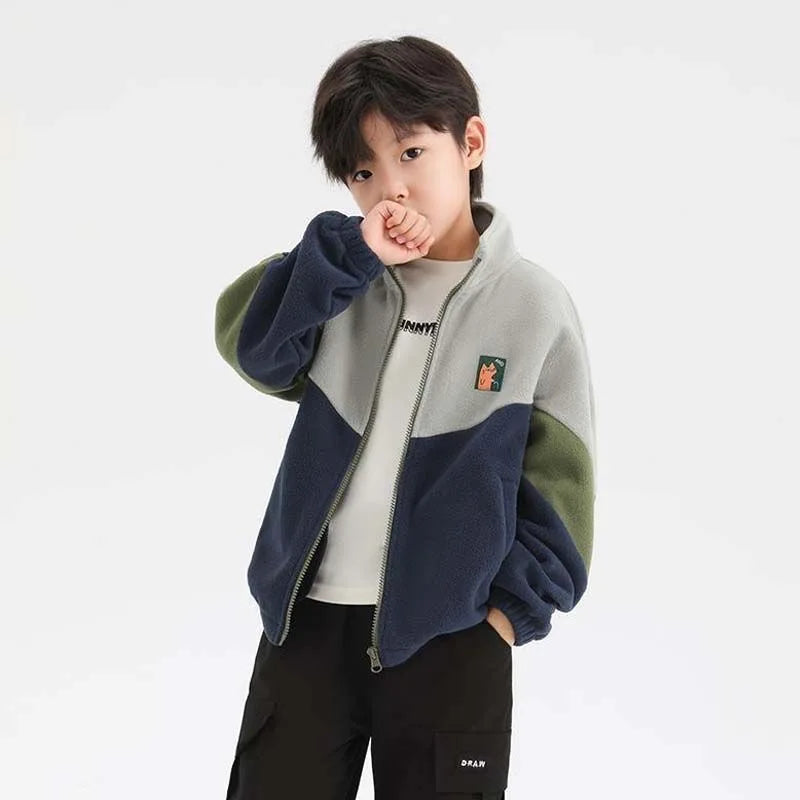 Kids Hooded Double Fleece Zip Jacket – Windproof Warm Coat Ages 2–14